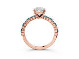 Rose gold Cushion Cut Diamond Side Stone Solitaire Ring with Round with Blue Topaz side stone and Four-Prong Setting_3