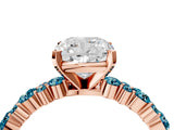 Rose gold Cushion Cut Diamond Side Stone Solitaire Ring with Round with Blue Topaz side stone and Four-Prong Setting_4