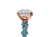 Rose gold Cushion Cut Diamond Side Stone Solitaire Ring with Round with Blue Topaz side stone and Four-Prong Setting_5