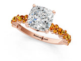 Rose gold Cushion Cut Diamond Side Stone Solitaire Ring with Round with Citrine side stone and Four-Prong Setting_1