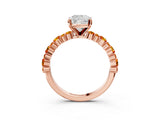 Rose gold Cushion Cut Diamond Side Stone Solitaire Ring with Round with Citrine side stone and Four-Prong Setting_3