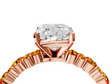 Rose gold Cushion Cut Diamond Side Stone Solitaire Ring with Round with Citrine side stone and Four-Prong Setting_4