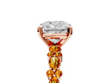 Rose gold Cushion Cut Diamond Side Stone Solitaire Ring with Round with Citrine side stone and Four-Prong Setting_5
