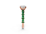 Rose gold Cushion Cut Diamond Side Stone Solitaire Ring with Round with Emerald side stone and Four-Prong Setting_2