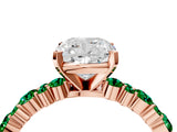 Rose gold Cushion Cut Diamond Side Stone Solitaire Ring with Round with Emerald side stone and Four-Prong Setting_4