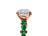 Rose gold Cushion Cut Diamond Side Stone Solitaire Ring with Round with Emerald side stone and Four-Prong Setting_5