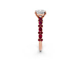 Rose gold Cushion Cut Diamond Side Stone Solitaire Ring with Round with Garnet side stone and Four-Prong Setting_2