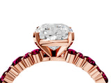 Rose gold Cushion Cut Diamond Side Stone Solitaire Ring with Round with Garnet side stone and Four-Prong Setting_4
