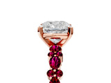 Rose gold Cushion Cut Diamond Side Stone Solitaire Ring with Round with Garnet side stone and Four-Prong Setting_5