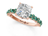 Rose gold Cushion Cut Diamond Side Stone Solitaire Ring with Round with Green Sapphire side stone and Four-Prong Setting_1