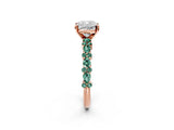 Rose gold Cushion Cut Diamond Side Stone Solitaire Ring with Round with Green Sapphire side stone and Four-Prong Setting_2