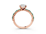 Rose gold Cushion Cut Diamond Side Stone Solitaire Ring with Round with Green Sapphire side stone and Four-Prong Setting_3