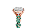 Rose gold Cushion Cut Diamond Side Stone Solitaire Ring with Round with Green Sapphire side stone and Four-Prong Setting_5