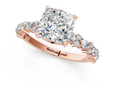 Rose gold Cushion Cut Diamond Side Stone Solitaire Ring with Round with Moissanite side stone and Four-Prong Setting_1