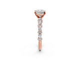 Rose gold Cushion Cut Diamond Side Stone Solitaire Ring with Round with Moissanite side stone and Four-Prong Setting_2