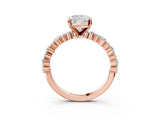Rose gold Cushion Cut Diamond Side Stone Solitaire Ring with Round with Moissanite side stone and Four-Prong Setting_3