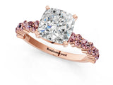 Rose gold Cushion Cut Diamond Side Stone Solitaire Ring with Round with Morganite side stone and Four-Prong Setting_1