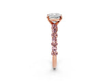 Rose gold Cushion Cut Diamond Side Stone Solitaire Ring with Round with Morganite side stone and Four-Prong Setting_2