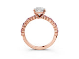 Rose gold Cushion Cut Diamond Side Stone Solitaire Ring with Round with Morganite side stone and Four-Prong Setting_3