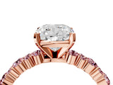 Rose gold Cushion Cut Diamond Side Stone Solitaire Ring with Round with Morganite side stone and Four-Prong Setting_4