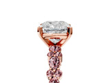 Rose gold Cushion Cut Diamond Side Stone Solitaire Ring with Round with Morganite side stone and Four-Prong Setting_5