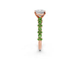 Rose gold Cushion Cut Diamond Side Stone Solitaire Ring with Round with Peridot side stone and Four-Prong Setting_2