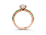 Rose gold Cushion Cut Diamond Side Stone Solitaire Ring with Round with Peridot side stone and Four-Prong Setting_3