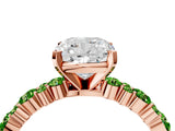 Rose gold Cushion Cut Diamond Side Stone Solitaire Ring with Round with Peridot side stone and Four-Prong Setting_4