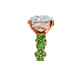 Rose gold Cushion Cut Diamond Side Stone Solitaire Ring with Round with Peridot side stone and Four-Prong Setting_5