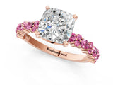 Rose gold Cushion Cut Diamond Side Stone Solitaire Ring with Round with Pink Sapphire side stone and Four-Prong Setting_1