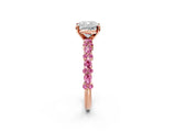 Rose gold Cushion Cut Diamond Side Stone Solitaire Ring with Round with Pink Sapphire side stone and Four-Prong Setting_2