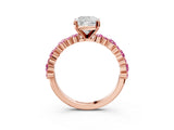 Rose gold Cushion Cut Diamond Side Stone Solitaire Ring with Round with Pink Sapphire side stone and Four-Prong Setting_3