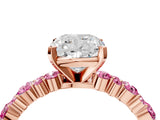 Rose gold Cushion Cut Diamond Side Stone Solitaire Ring with Round with Pink Sapphire side stone and Four-Prong Setting_4