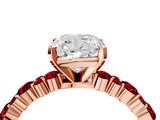 Rose gold Cushion Cut Diamond Side Stone Solitaire Ring with Round with Ruby side stone and Four-Prong Setting_4
