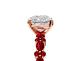Rose gold Cushion Cut Diamond Side Stone Solitaire Ring with Round with Ruby side stone and Four-Prong Setting_5