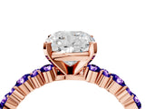 Rose gold Cushion Cut Diamond Side Stone Solitaire Ring with Round with Tanzanite side stone and Four-Prong Setting_4