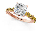 Rose gold Cushion Cut Diamond Side Stone Solitaire Ring with Round with Yellow Sapphire side stone and Four-Prong Setting_1