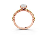 Rose gold Cushion Cut Diamond Side Stone Solitaire Ring with Round with Yellow Sapphire side stone and Four-Prong Setting_3