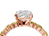 Rose gold Cushion Cut Diamond Side Stone Solitaire Ring with Round with Yellow Sapphire side stone and Four-Prong Setting_4