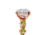 Rose gold Cushion Cut Diamond Side Stone Solitaire Ring with Round with Yellow Sapphire side stone and Four-Prong Setting_5