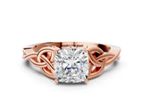 Rose gold Cushion Cut Diamond Solitaire Celtic Knot Ring with Four-Prong Setting_92