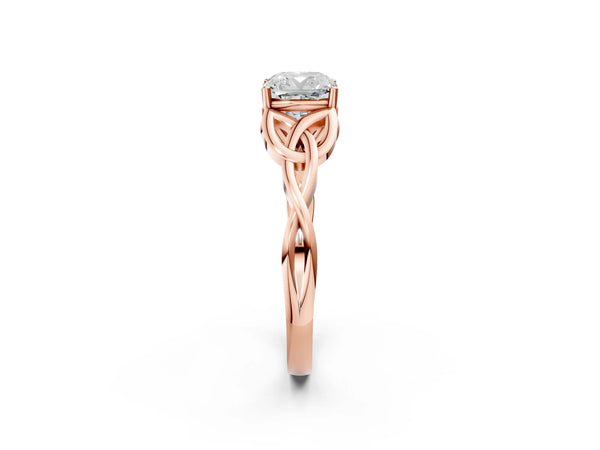 Rose gold Cushion Cut Diamond Solitaire Celtic Knot Ring with Four-Prong Setting