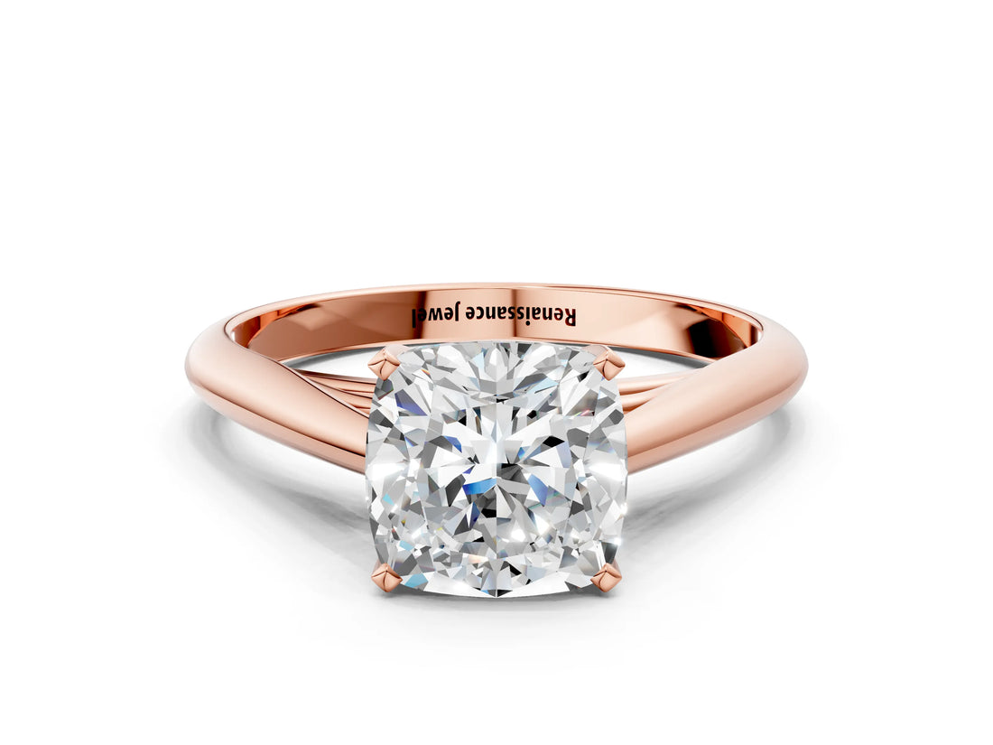 Rose gold Cushion Cut Diamond Solitaire Engagement Ring with Cathedral Setting and Four-Prong Mount_261