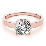 Rose gold Cushion Cut Diamond Solitaire Engagement Ring with Four-Prong Setting and Plain Band 1