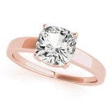 Rose gold Cushion Cut Diamond Solitaire Engagement Ring with Four-Prong Setting and Plain Band