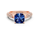 Rose gold Cushion Cut Diamond Solitaire Engagement Ring with Pavé Band and Four-Prong Setting