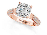 Rose gold Cushion Cut Diamond Solitaire Engagement Ring with Pavé Band and Four-Prong Setting_1