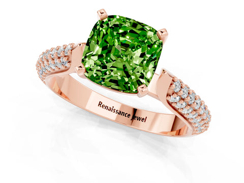 Rose gold Cushion Cut Diamond Solitaire Engagement Ring with Pavé Band and Four-Prong Setting_1