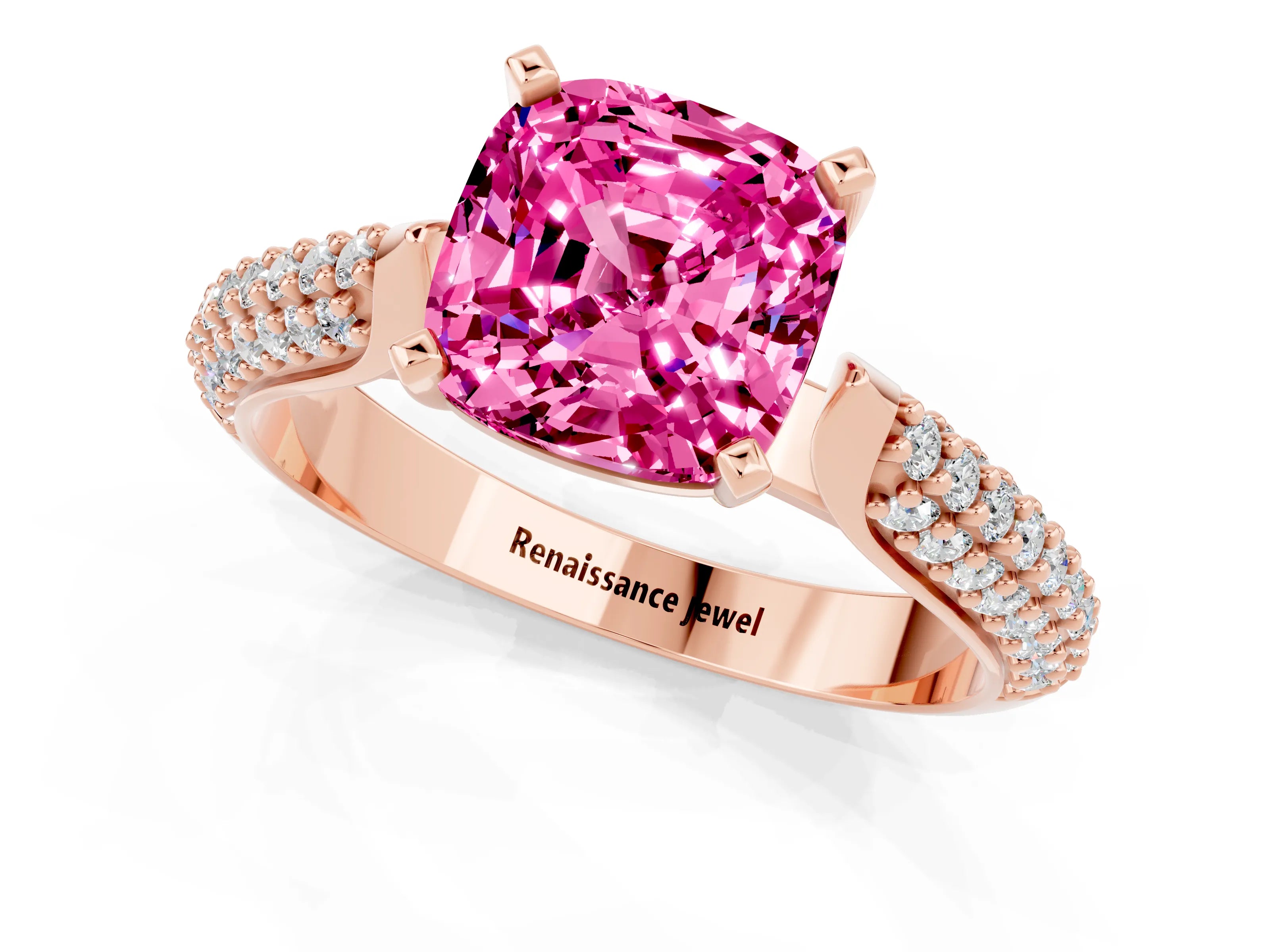 Rose gold Cushion Cut Diamond Solitaire Engagement Ring with Pavé Band and Four-Prong Setting_1