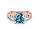 Rose gold Cushion Cut Diamond Solitaire Engagement Ring with Pavé Band and Four-Prong Setting
